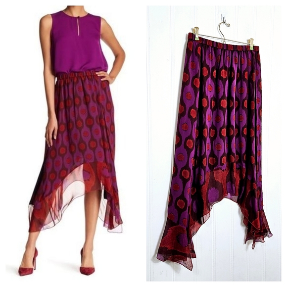 Diane Von Furstenberg Purple Silk Louella Skirt M Asymmetric Wrap Handkerchief